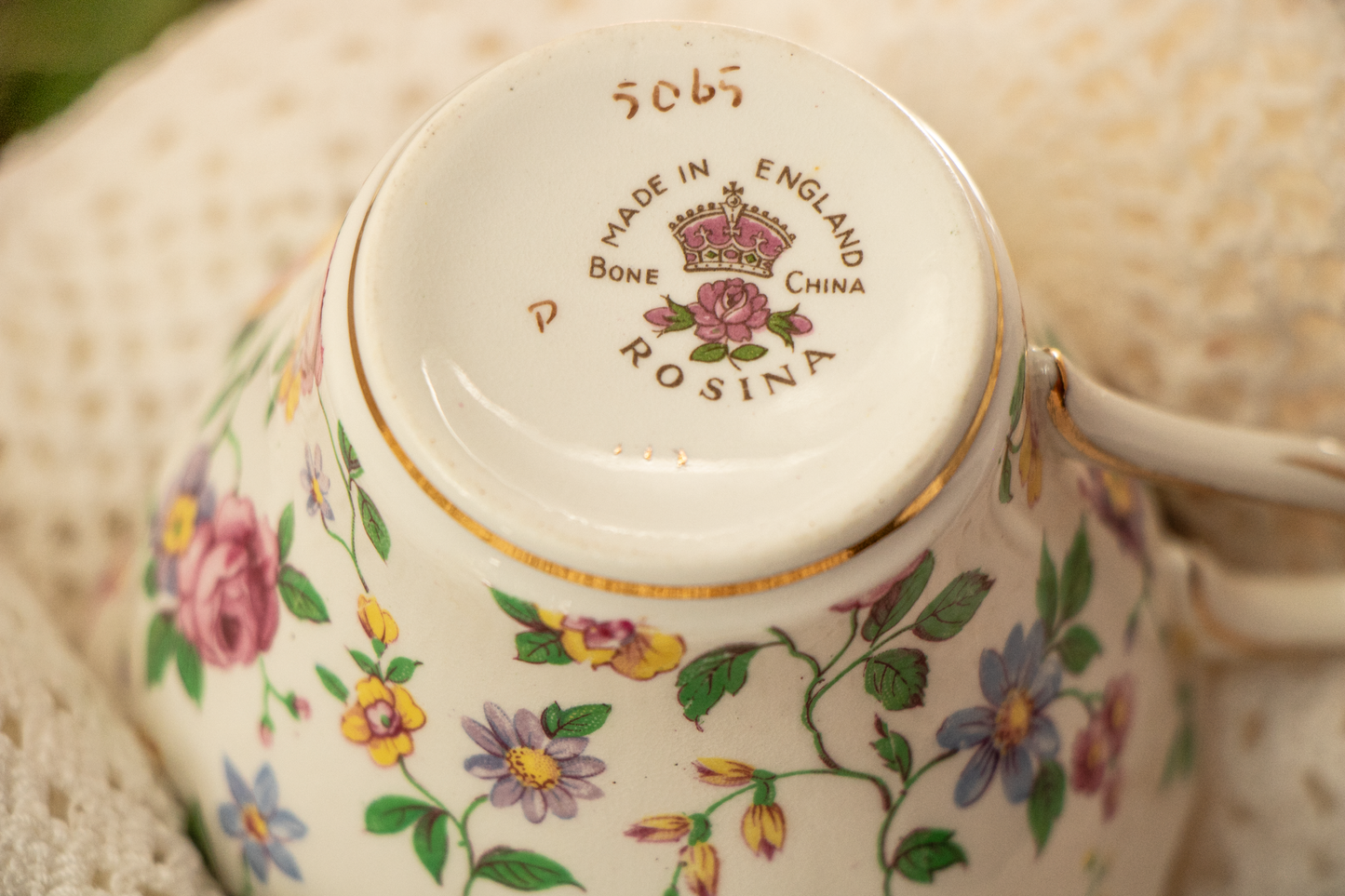 Rosina Bone China Teacup & Saucer – Chintz Floral Pattern #5065