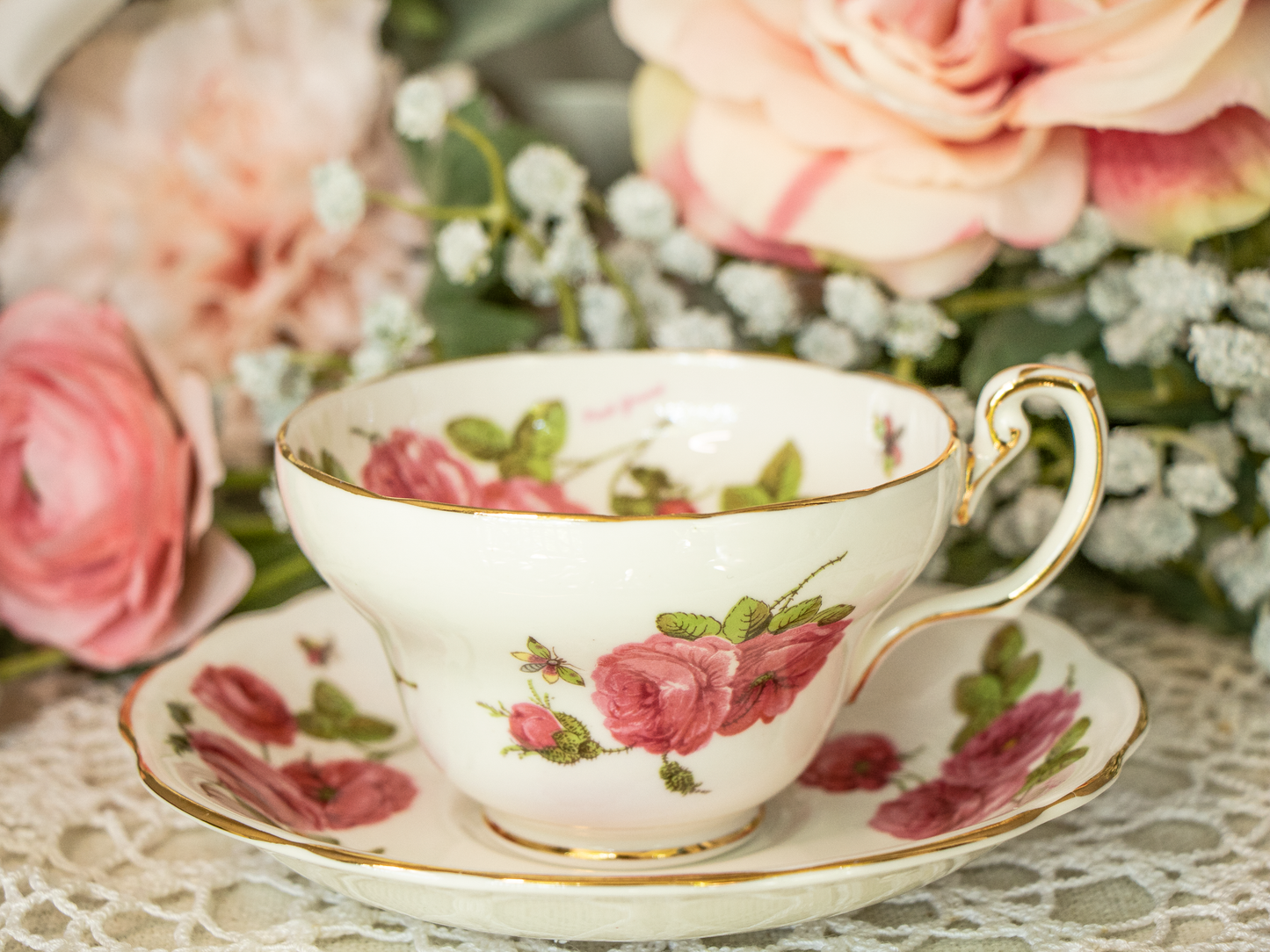 Foley Century Rose Teacup & Saucer - Mint Condition - Signed by Paul Granet - 1950 Centennial Edition