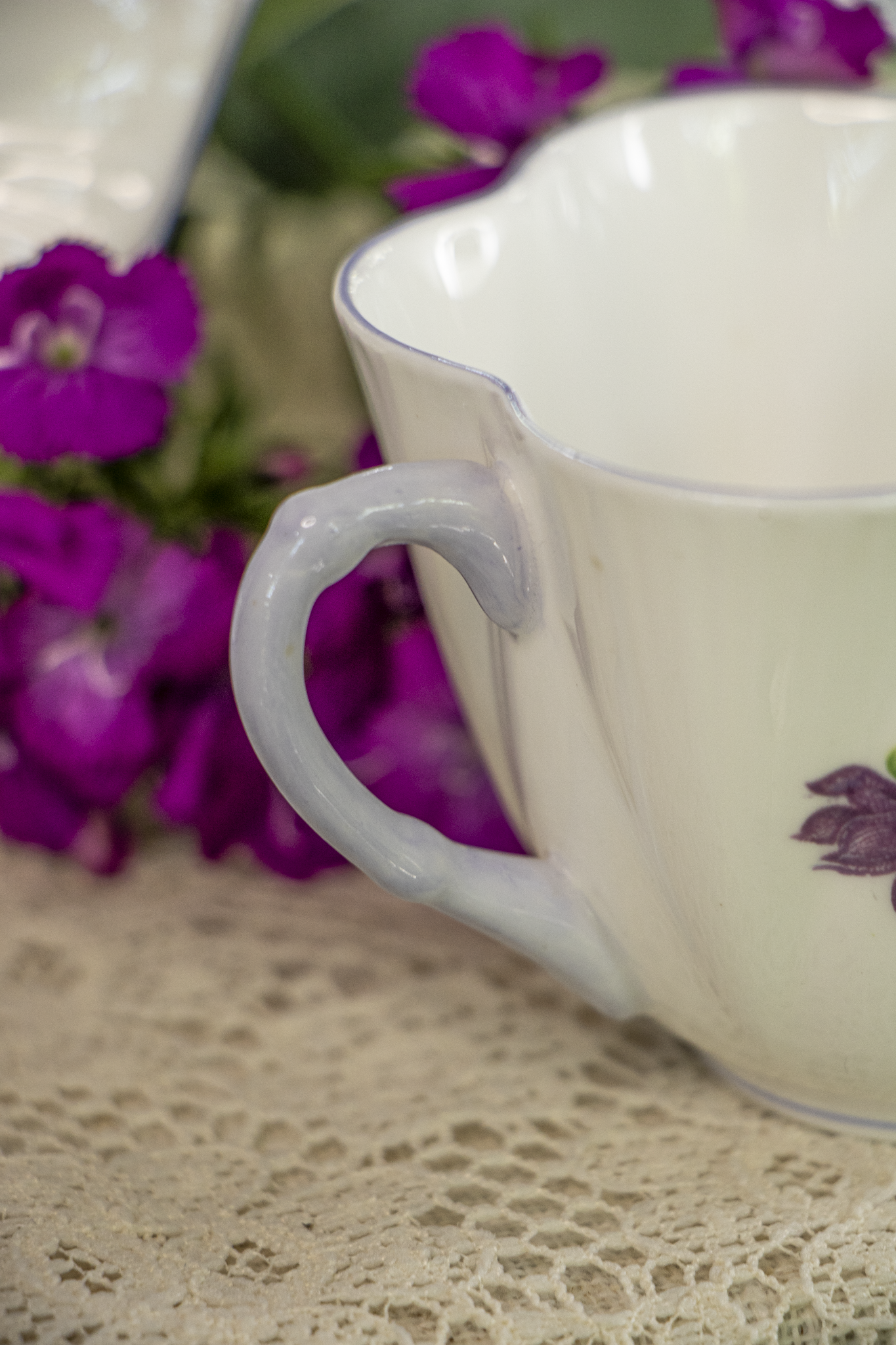 Shelley Fine Bone China "Violets" Teacup and Saucer - Dainty Shape - England