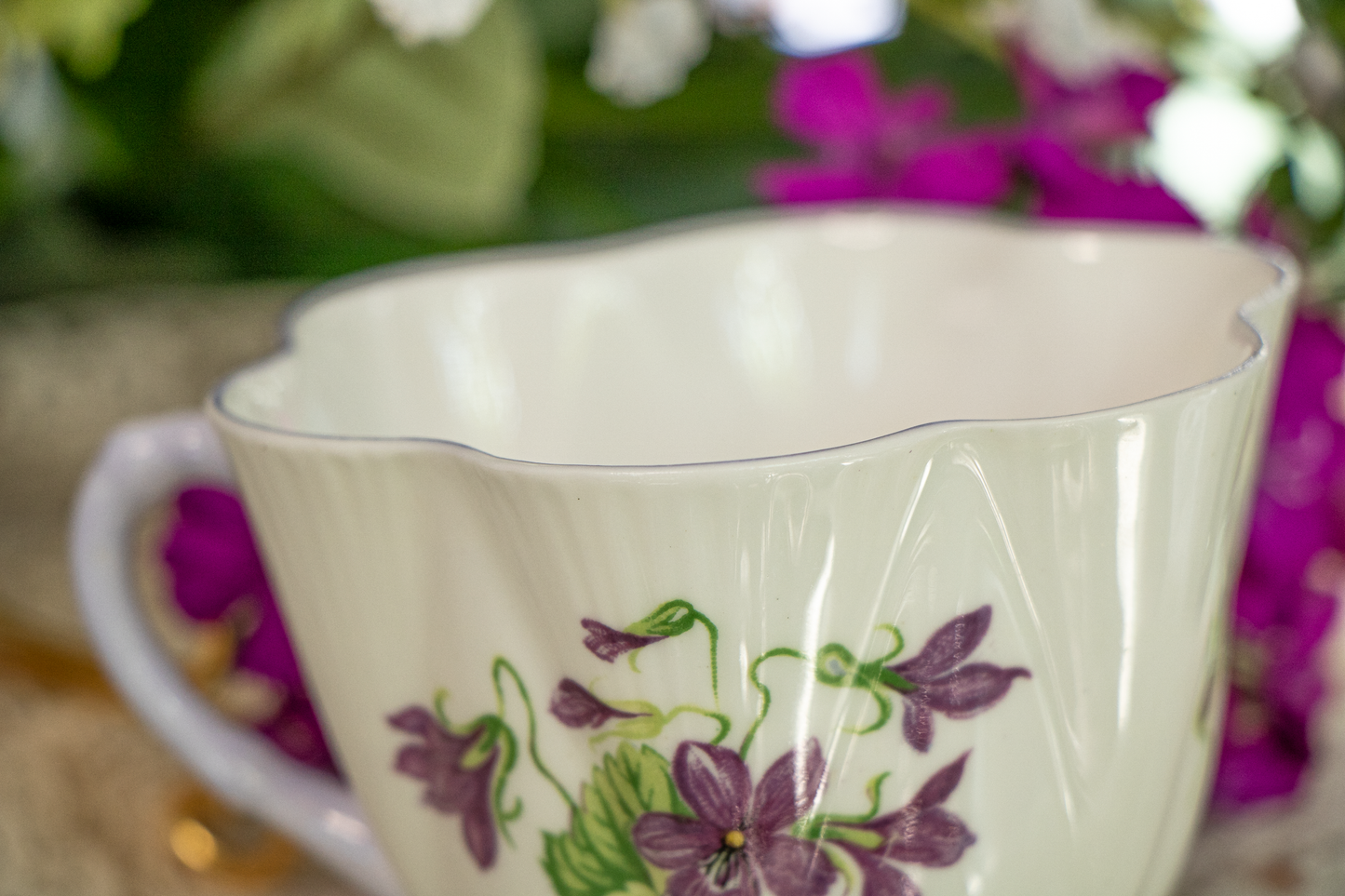 Shelley Fine Bone China "Violets" Teacup and Saucer - Dainty Shape - England