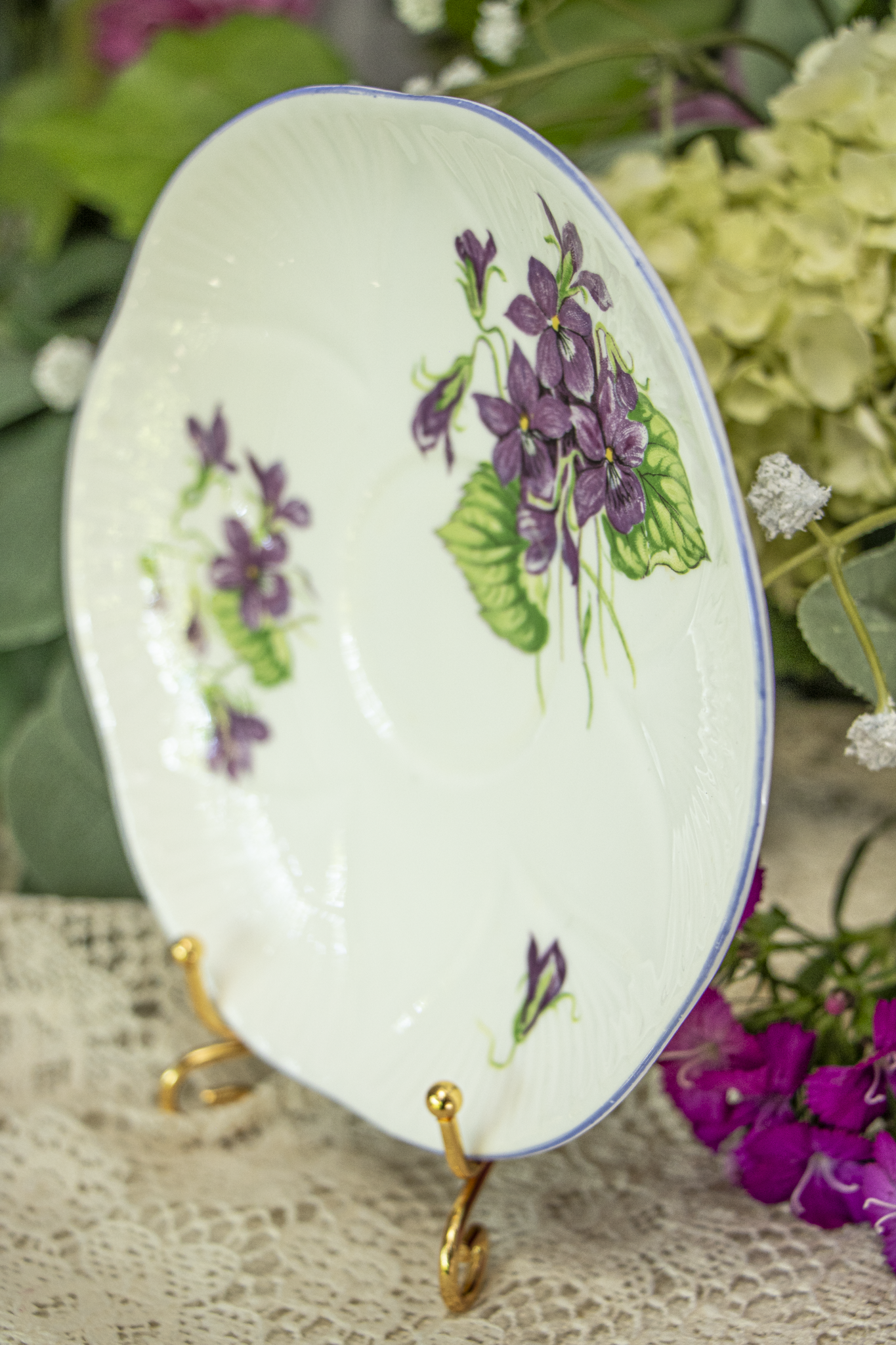 Shelley Fine Bone China "Violets" Teacup and Saucer - Dainty Shape - England