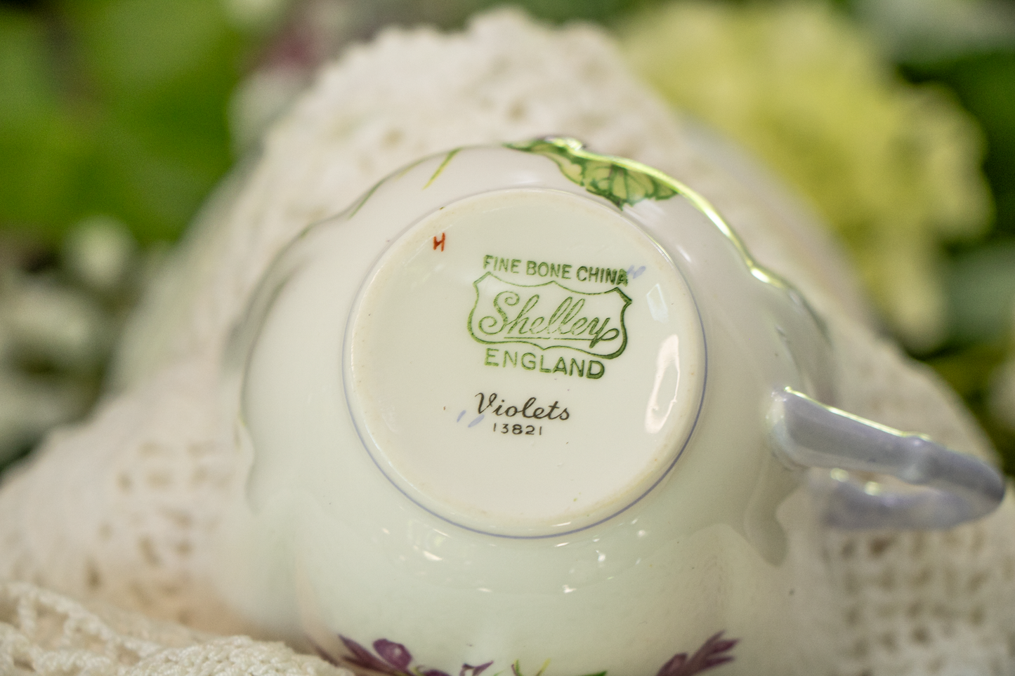 Shelley Fine Bone China "Violets" Teacup and Saucer - Dainty Shape - England