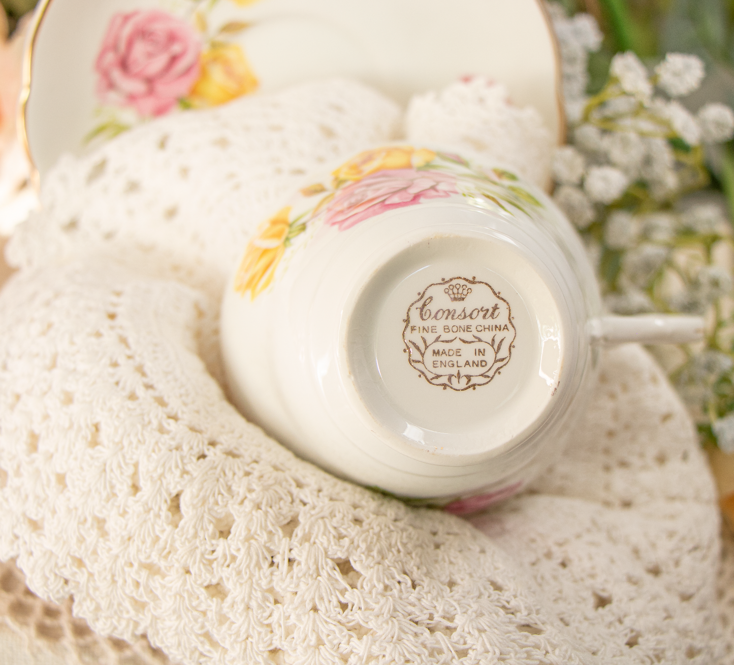 English Rose Afternoon – Tea and roses bathed in warm light
