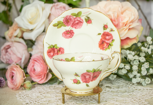 Foley Century Rose Teacup & Saucer - Mint Condition - Signed by Paul Granet - 1950 Centennial Edition