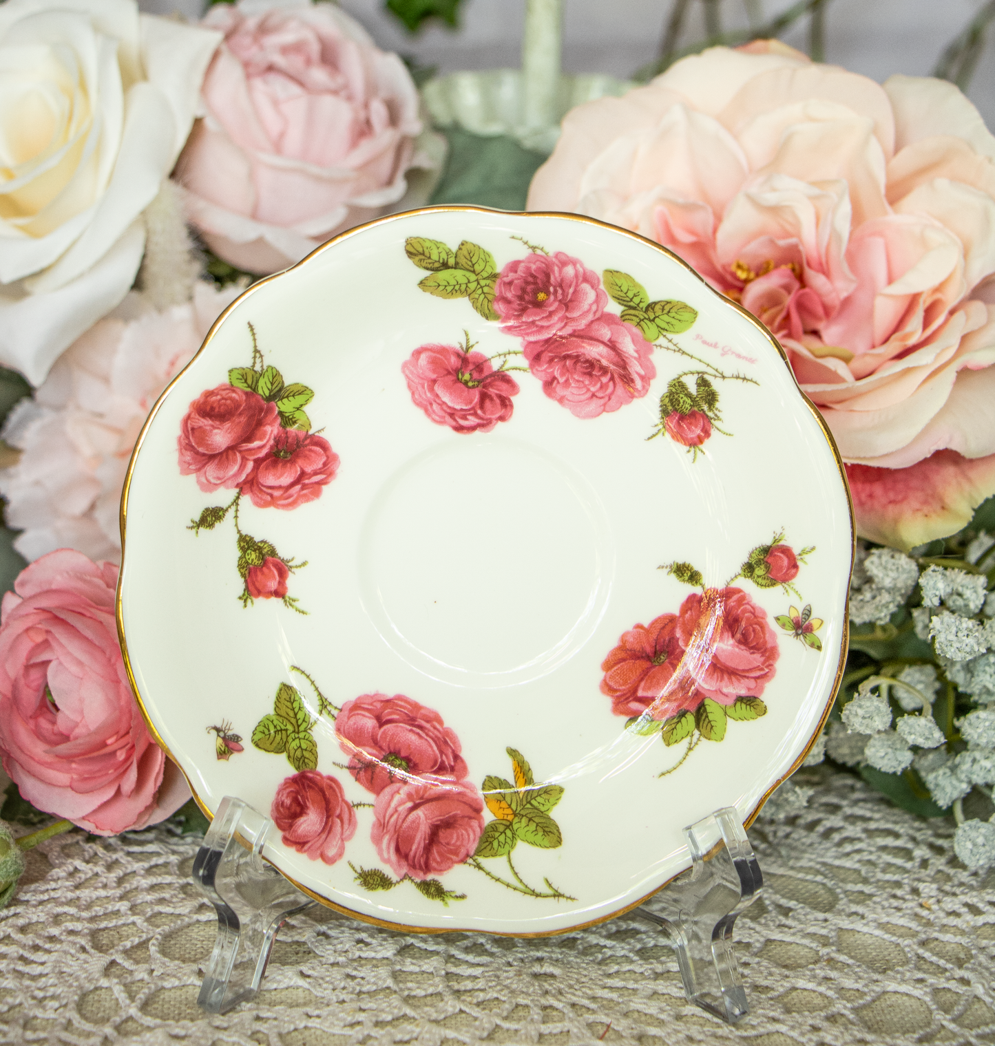 Foley Century Rose Teacup & Saucer - Mint Condition - Signed by Paul Granet - 1950 Centennial Edition