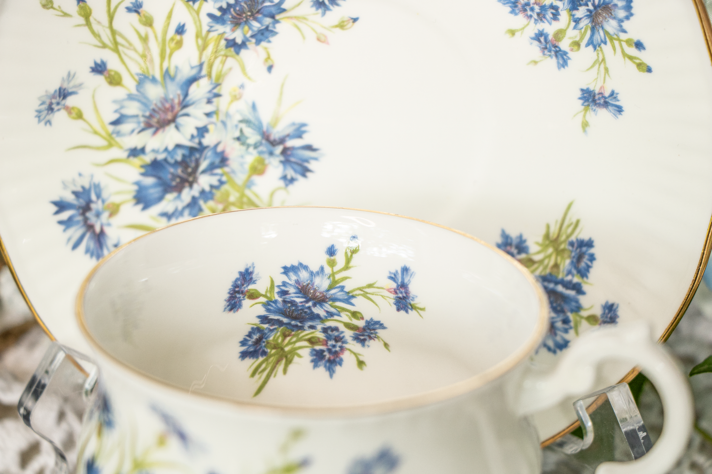 Elizabethan Staffordshire Teacup and Saucer – Blue Cornflower – Excellent Condition
