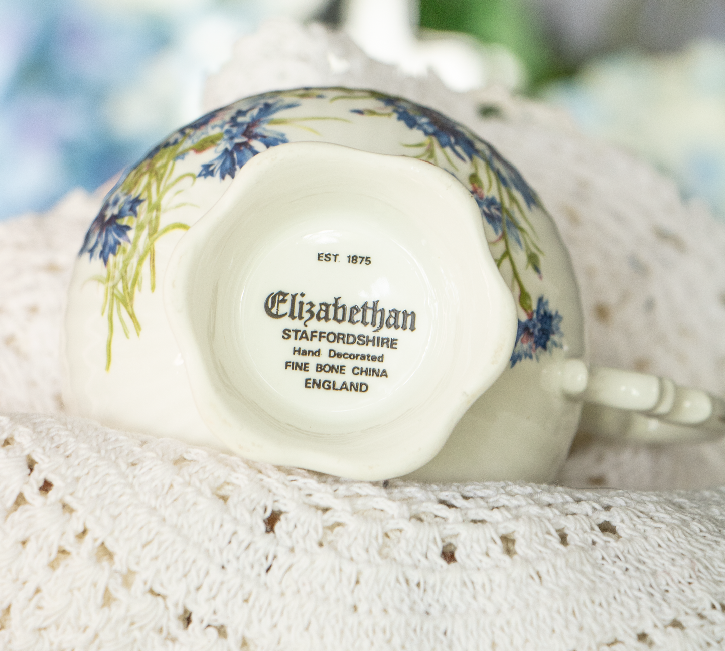 Elizabethan Staffordshire Teacup and Saucer – Blue Cornflower – Excellent Condition