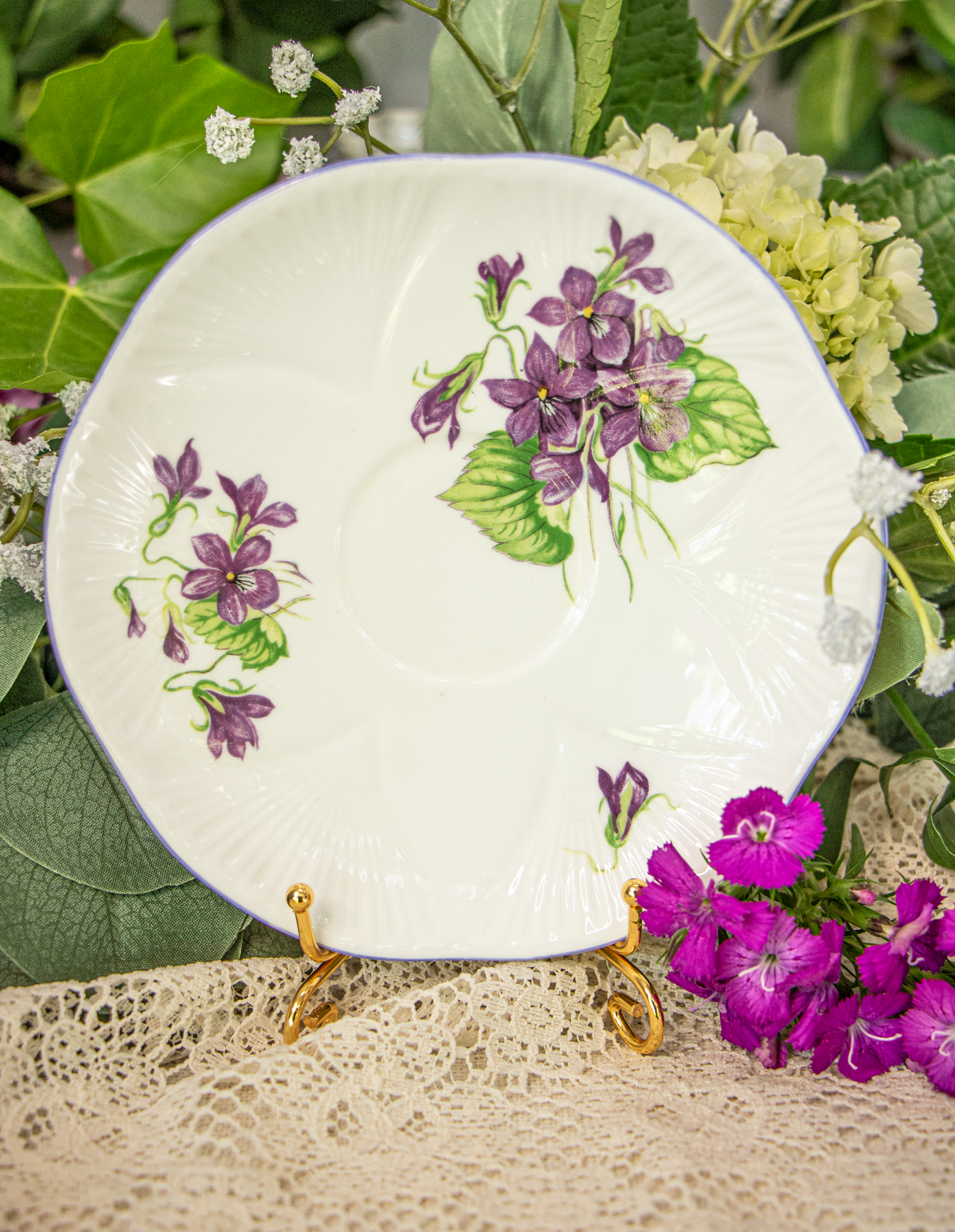 Shelley Fine Bone China "Violets" Teacup and Saucer - Dainty Shape - England