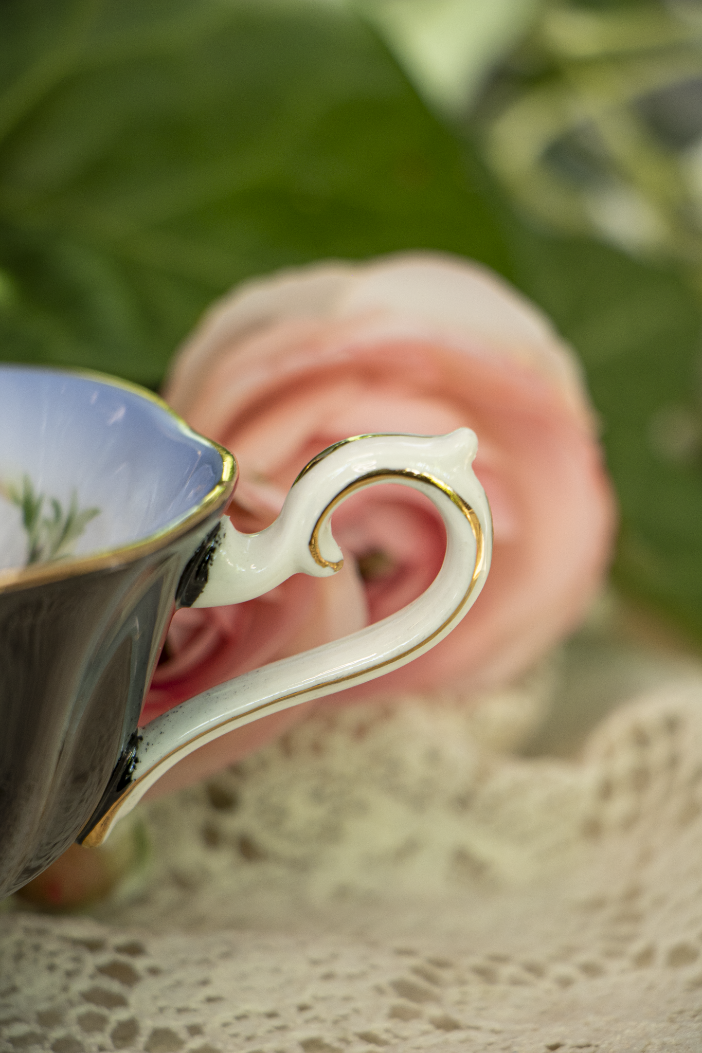Royal Albert "Milady Series" Fine Bone China Teacup and Saucer – Black with Floral Interior