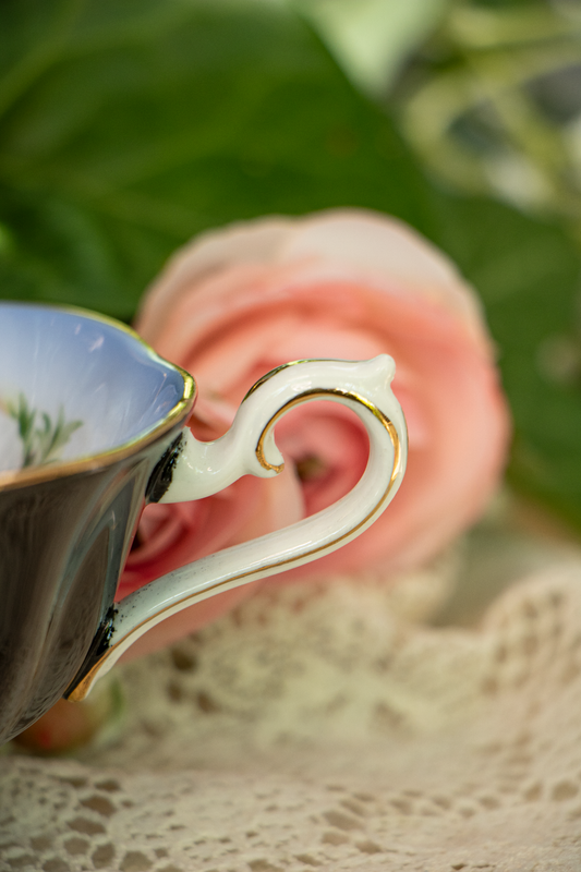 Royal Albert "Milady Series" Fine Bone China Teacup and Saucer – Black with Floral Interior