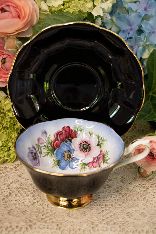 Royal Albert "Milady Series" Fine Bone China Teacup and Saucer – Black with Floral Interior