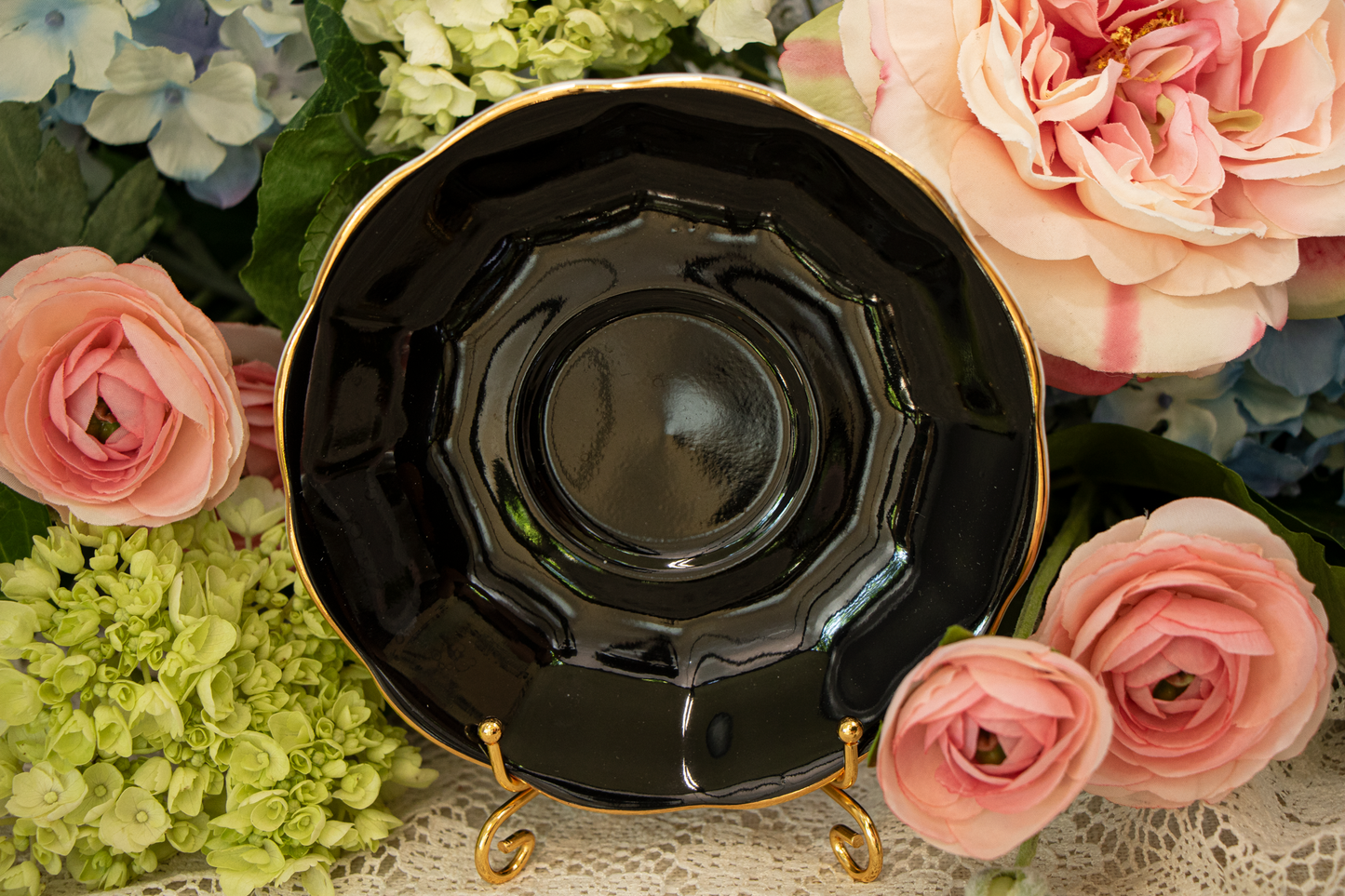 Royal Albert "Milady Series" Fine Bone China Teacup and Saucer – Black with Floral Interior