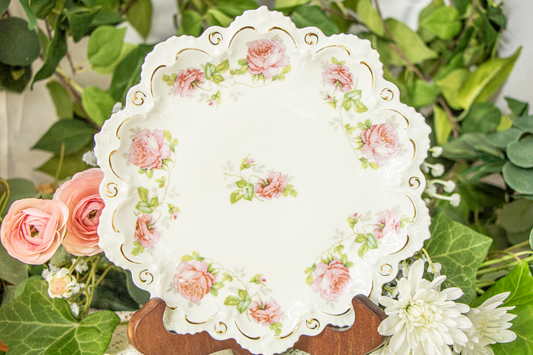 Antique MZ Austria “Bridal Rose” Porcelain Plate – c. 1884–1909 – Hand-Painted Roses, Gilt Trim – Excellent Condition