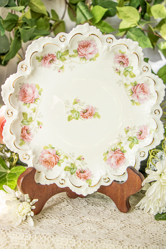 Antique MZ Austria “Bridal Rose” Porcelain Plate – c. 1884–1909 – Hand-Painted Roses, Gilt Trim – Excellent Condition