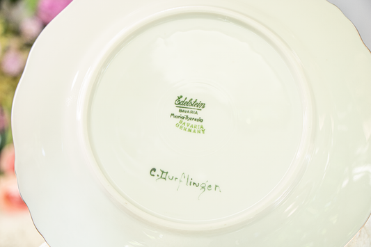 Edelstein Bavaria Plate – Maria-Theresia – Hand-Painted Roses – Signed C. Durflinger – Teal & Gold Trim