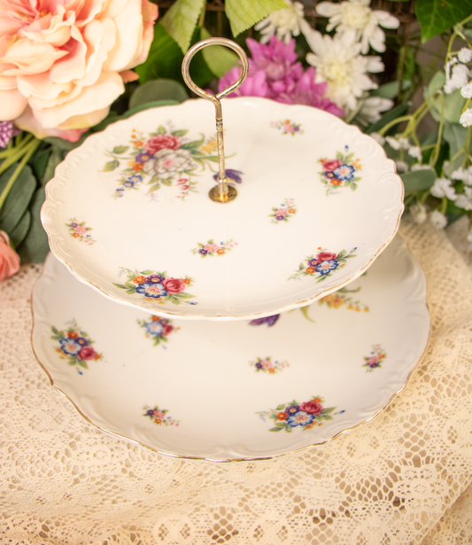 Two-Tier Floral Porcelain Serving Tray