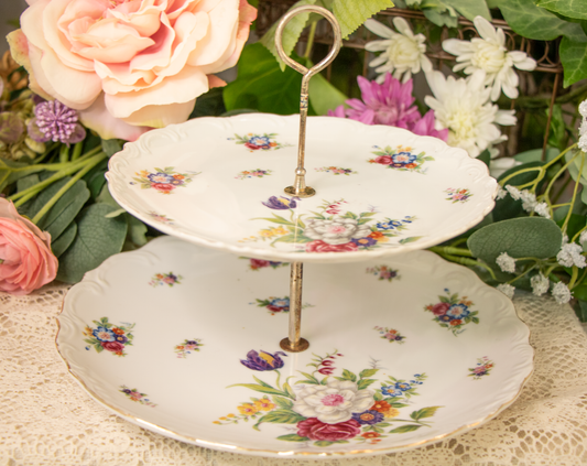 Two-Tier Floral Porcelain Serving Tray