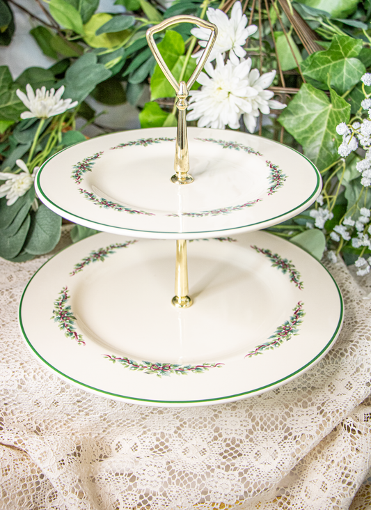 Pfaltzgraff Holiday Garland 2-Tier Serving Tray – 8" & 10" Plates – Excellent Condition