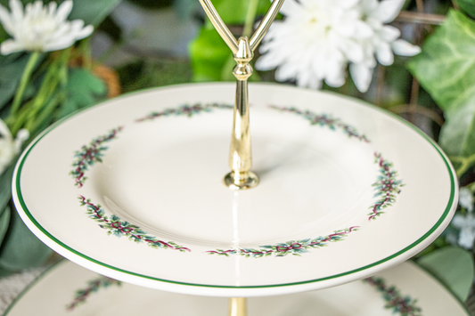 Pfaltzgraff Holiday Garland 2-Tier Serving Tray – 8" & 10" Plates – Excellent Condition
