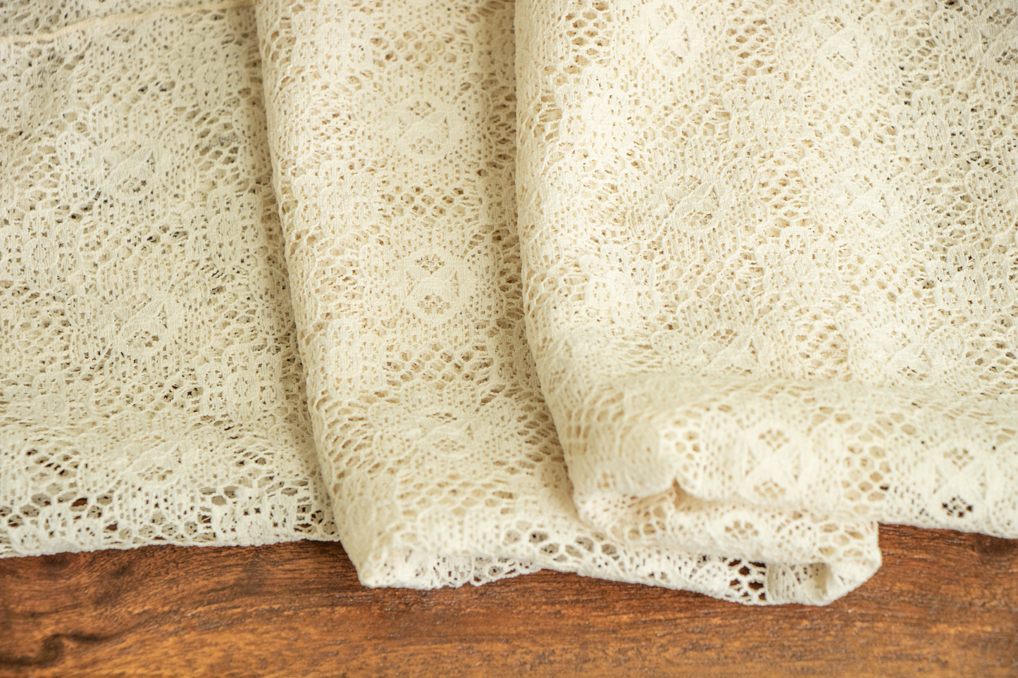 Soft Buttercream Floral Lace Table Topper with Geometric Motif - 36x33