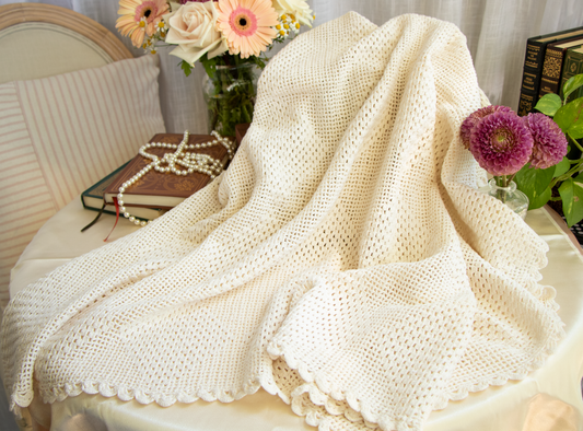 Handmade Crocheted Tablecloth – 42” x 42” - Mid-Century