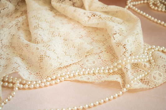 Soft Buttercream Floral Lace Table Topper with Geometric Motif - 36x33