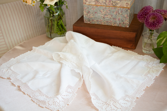 White Table Runner - Crocheted Lace Edging
