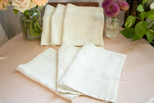 Linen Placemats Set of 6 - Hand-Embroidered Geometric Motifs