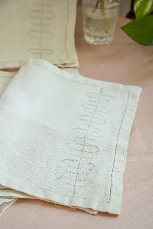 Linen Placemats Set of 6 - Hand-Embroidered Geometric Motifs
