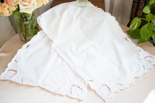 Elegant White Embroidered Cutwork Table Runner