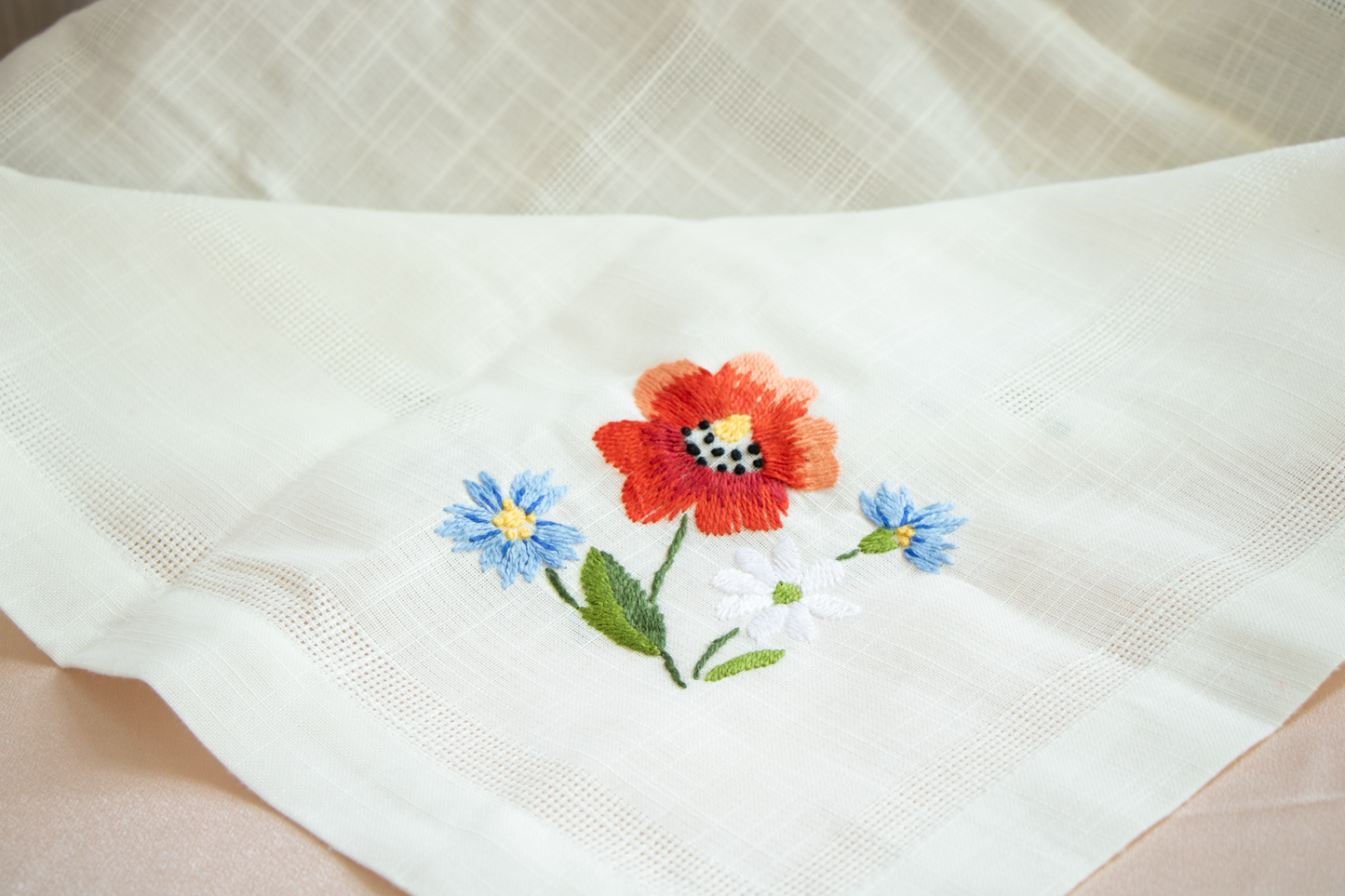 Embroidered Tablecloth/Topper Floral Motifs