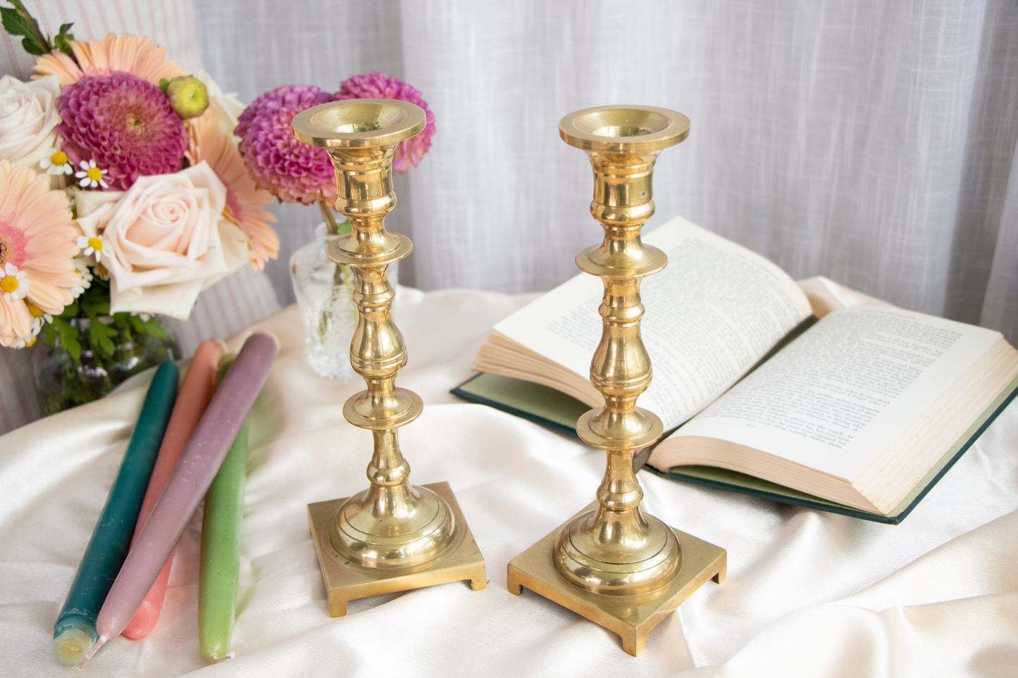 Heavy Regency Revival Solid Brass Candlestick Pair - 1930s–1950s