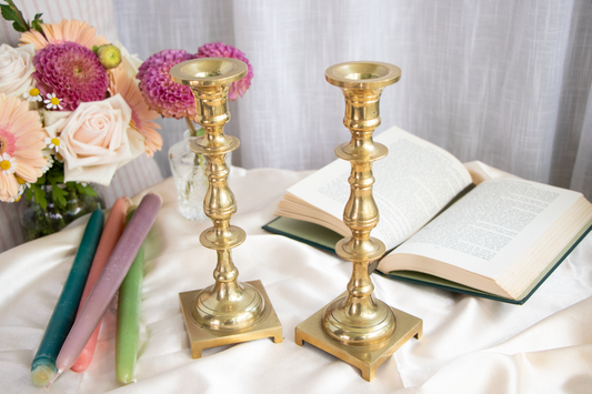 Heavy Regency Revival Solid Brass Candlestick Pair - 1930s–1950s