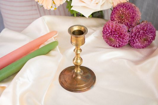 Solid Brass Candlestick Holder – 5" Tall – Classic Turned Design – Made in China
