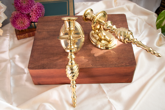Vintage Lacquered Brass Candle Holder Wall Sconces – Pair