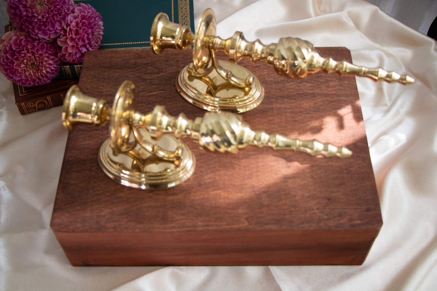Vintage Lacquered Brass Candle Holder Wall Sconces – Pair