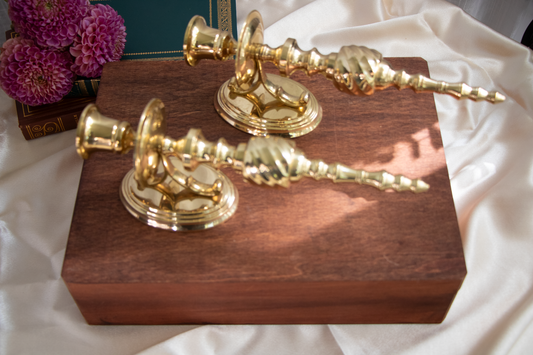 Vintage Lacquered Brass Candle Holder Wall Sconces – Pair