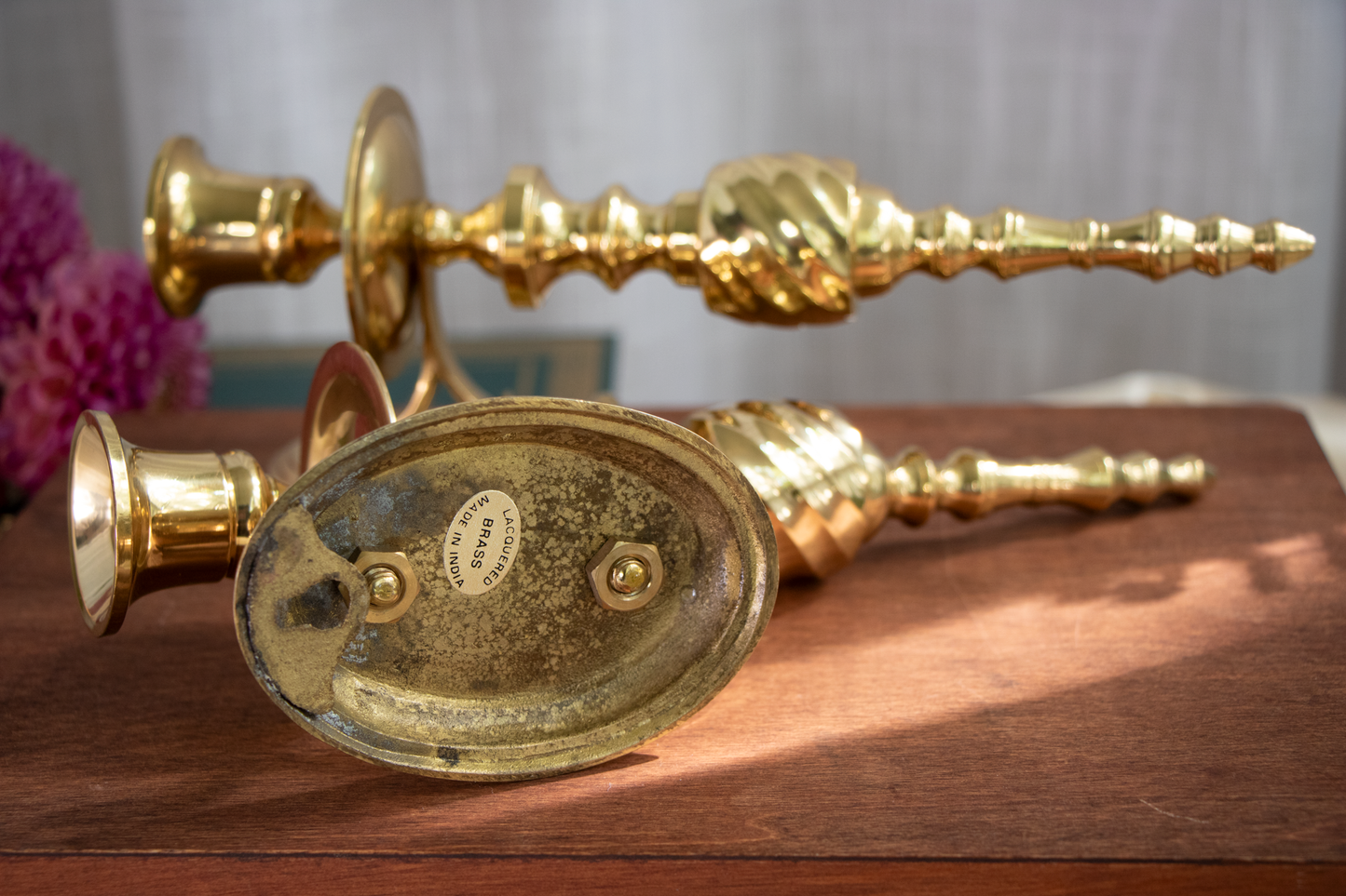 Vintage Lacquered Brass Candle Holder Wall Sconces – Pair