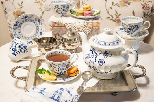 Nordic Blue Tea Service – Vintage Teapot Set with Silver Accents